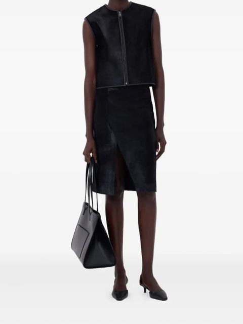 LouLou de Saison MYRA asymmetrical pony-effect leather midi skirt - Black - zdjęcie produktu nr 2