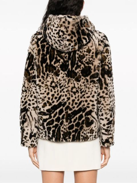 Yves Salomon leopard-print shearling hooded jacket - Neutrals