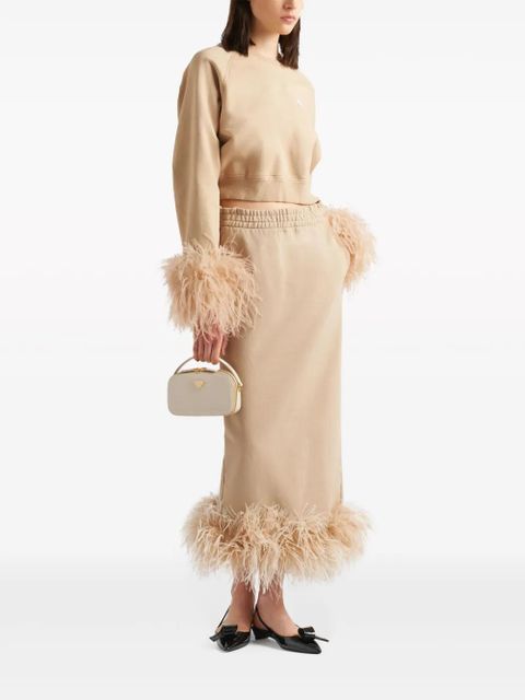 Prada feather-trim cotton midi skirt - Neutrals - zdjęcie produktu nr 2
