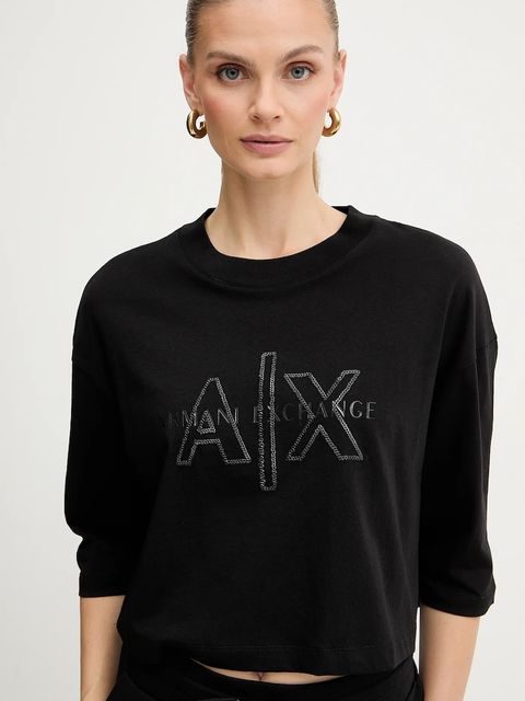Armani Exchange t-shirt bawełniany damski kolor czarny XW001080 AF10356