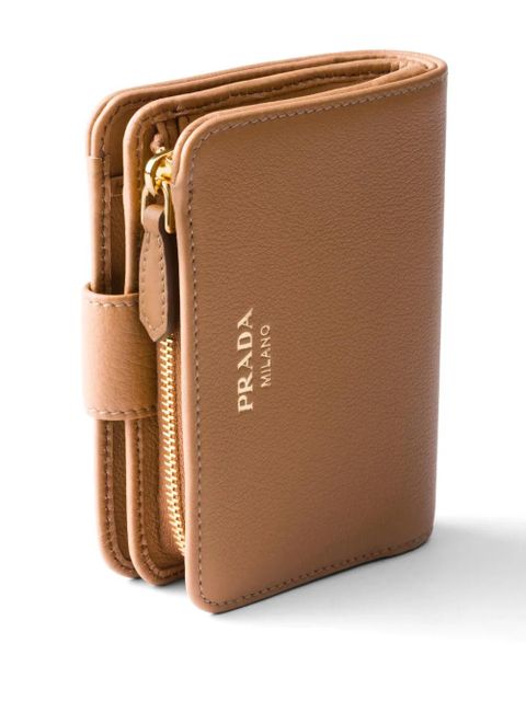 Prada small logo-stamp leather wallet - Brown