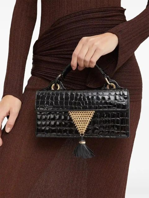 Aquazzura Downtown 24/7 croc-embossed tassel tote bag - Black - zdjęcie produktu nr 2