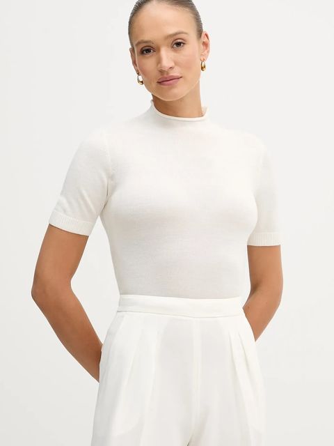 Sisley sweter z dodatkiem wełny damski kolor beżowy z półgolfem 11BAM105P - zdjęcie produktu nr 1