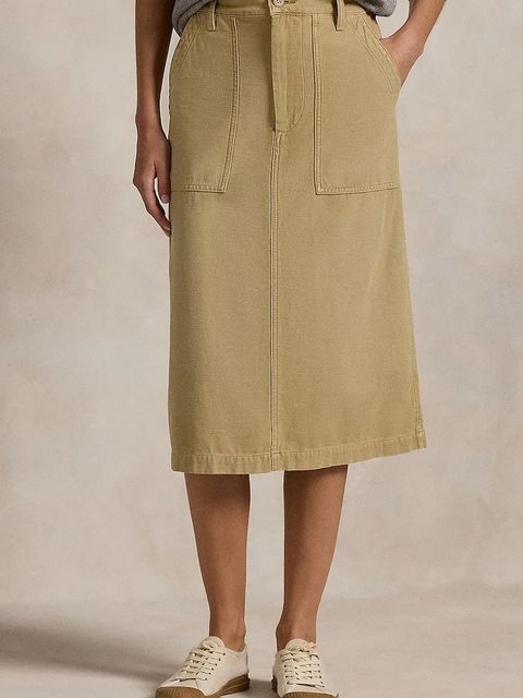 Polo Ralph Lauren spódnica bawełniana RICKY MD SK kolor beżowy midi rozkloszowana 211959051 - zdjęcie produktu nr 1