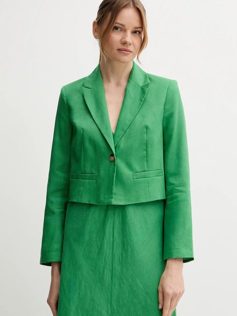 United Colors of Benetton marynarka lniana kolor zielony jednorzędowa gładka 2AGHDW037 - zdjęcie produktu nr 1