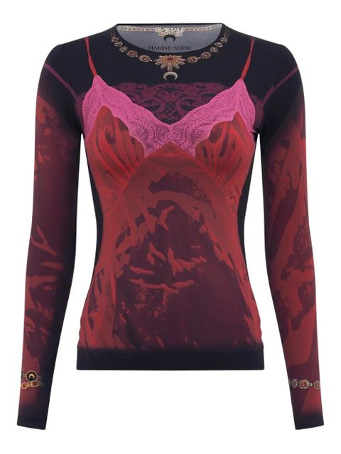 Marine Serre printed crew-neck long-sleeved T-shirt - Red - zdjęcie produktu nr 1