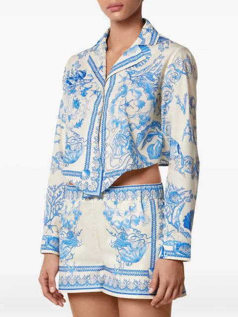 Versace Underwater Barocco knotted cropped shirt - Blue