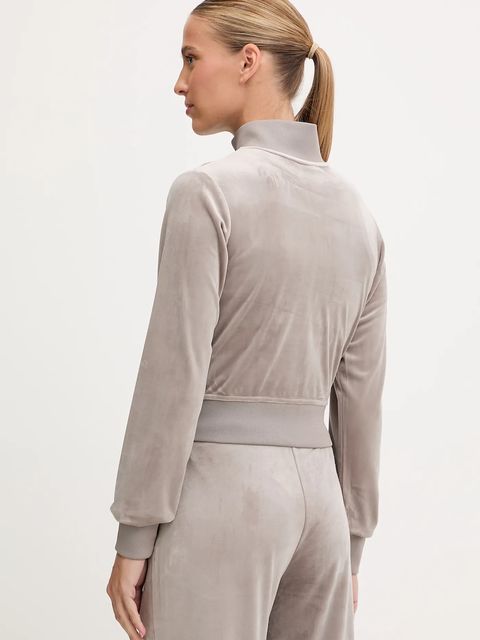 Guess bluza welurowa COUTURE damska kolor beżowy gładka V3BQ22 K0232