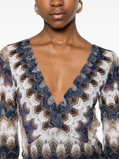 Missoni zigzag-pattern V-neck maxi dress - Blue