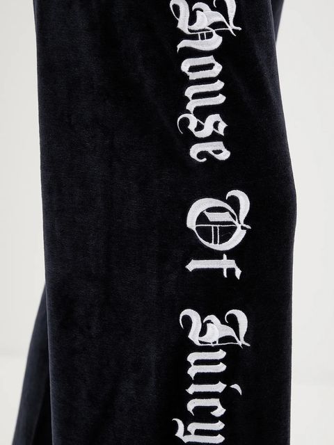 Juicy Couture spodnie dresowe welurowe damskie kolor granatowy z aplikacją JCGBJ225010