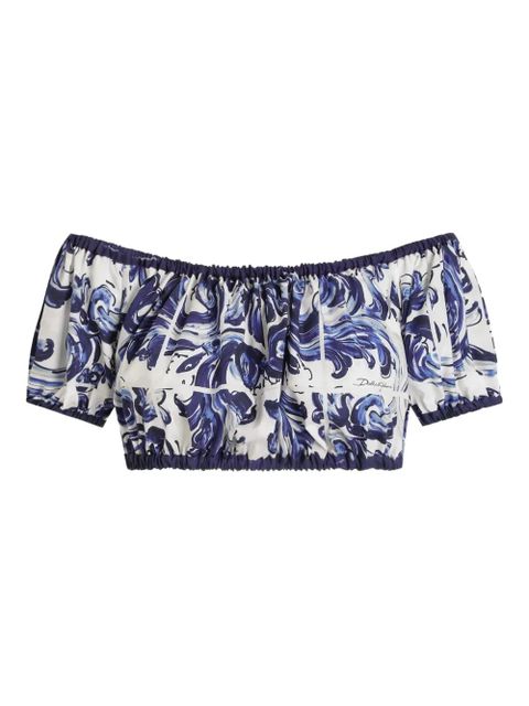 Dolce & Gabbana Majolica-print cotton top - Blue - zdjęcie produktu nr 1