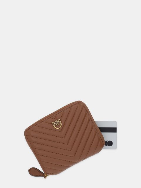 Pinko portfel skórzany damski kolor brązowy