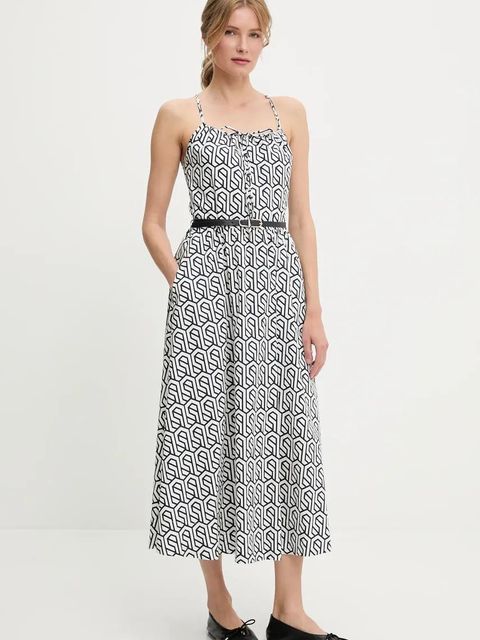 Answear.LAB sukienka bawełniana kolor biały maxi rozkloszowana