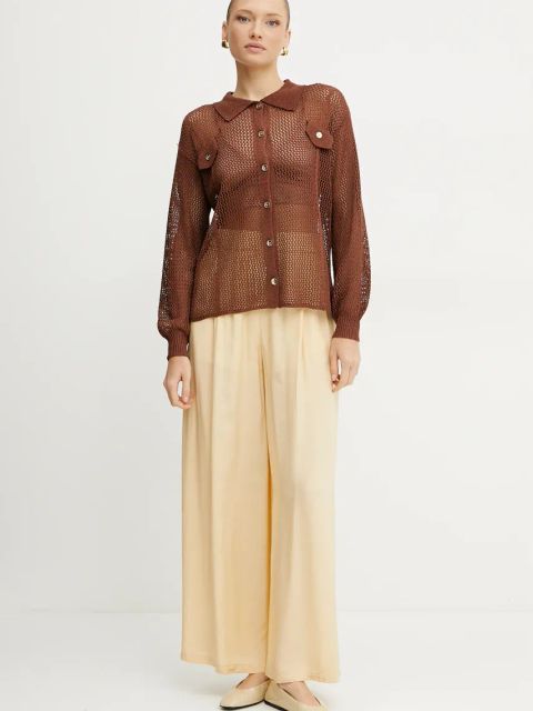 Patrizia Pepe spodnie damskie kolor beżowy szerokie high waist 2P1673 A057