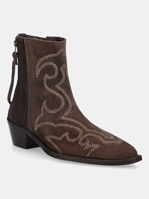 Answear.LAB kowbojki zamszowe kolor brązowy na słupku