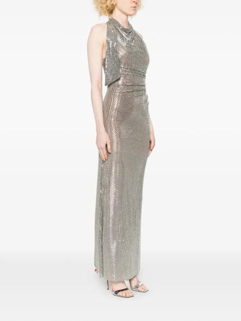 Self-Portrait halterneck maxi dress - Silver