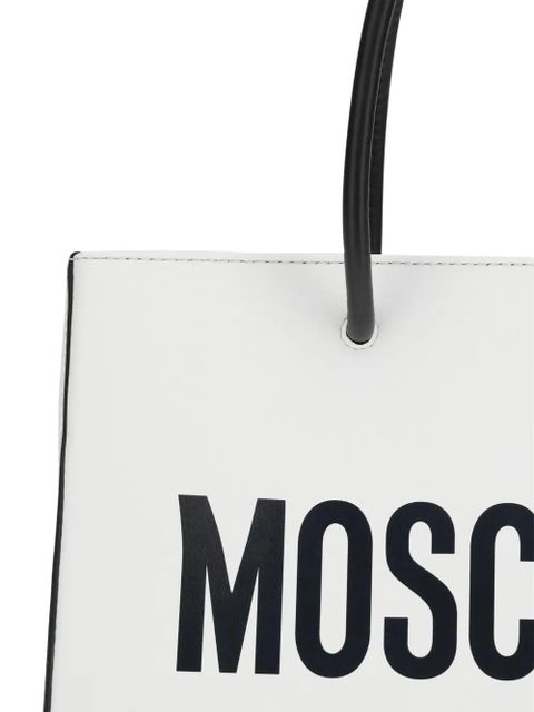 Moschino logo-print leather tote bag - White