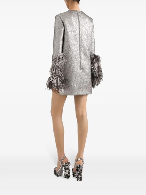 Dolce & Gabbana feather-trim mini dress - Silver
