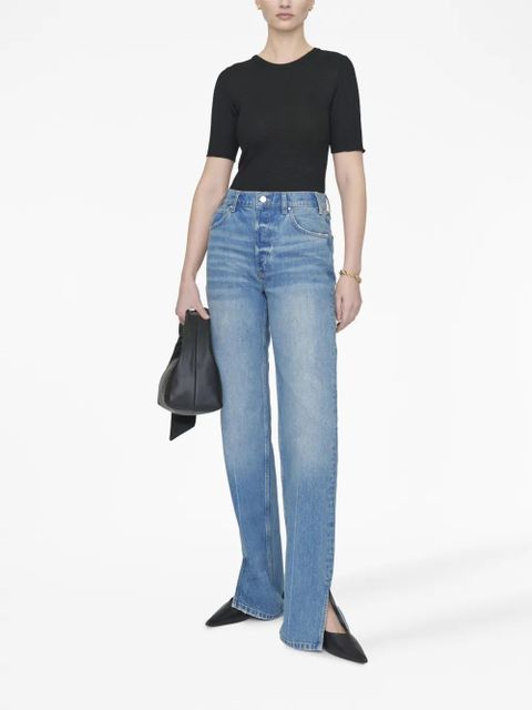 ANINE BING Caitlyn crepe-textured T-shirt - Black - zdjęcie produktu nr 2