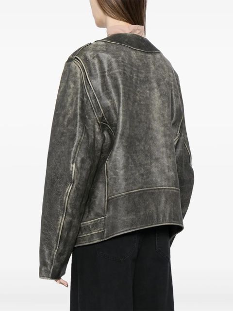 MM6 Maison Margiela leather "Brown" biker jacket - Green - zdjęcie produktu nr 2
