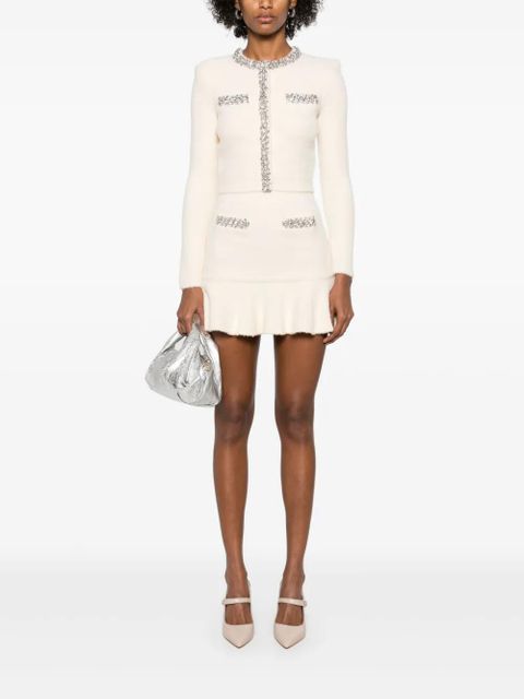 Self-Portrait crystal-embellished mini skirt - Neutrals