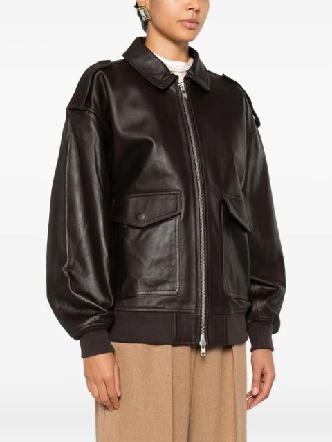The Frankie Shop zip-fastening leather jacket - Brown