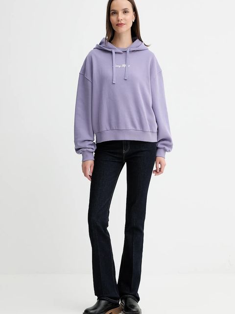 Tommy Hilfiger bluza damska kolor fioletowy z kapturem z nadrukiem WW0WW47459 - zdjęcie produktu nr 2