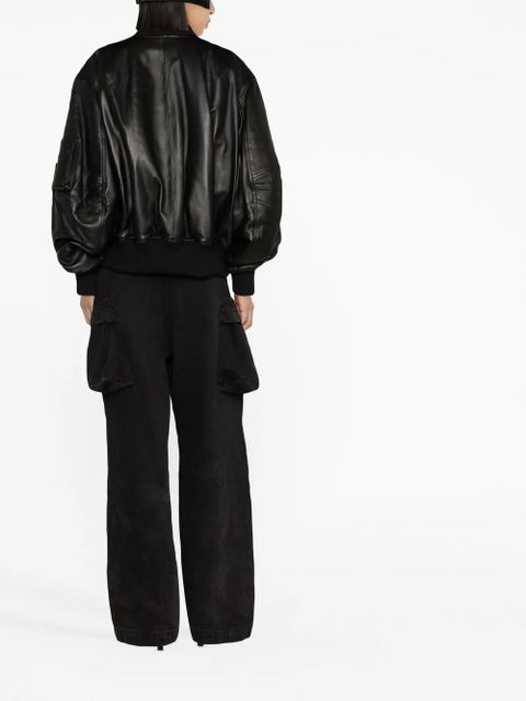 The Attico leather bomber jacket - Black