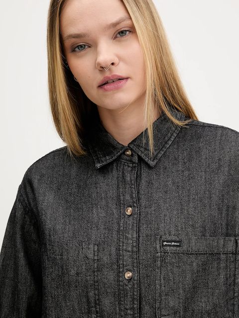 Guess Jeans koszula bawełniana damska kolor czarny relaxed z kołnierzykiem klasycznym W5BH0D D6161