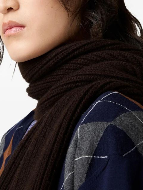 Miu Miu logo-intarsia cashmere scarf - Brown