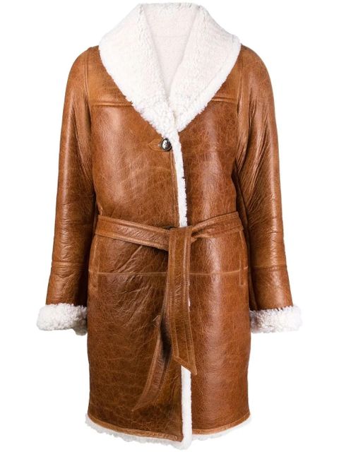 Yves Salomon belted-waist lambskin coat - Brown