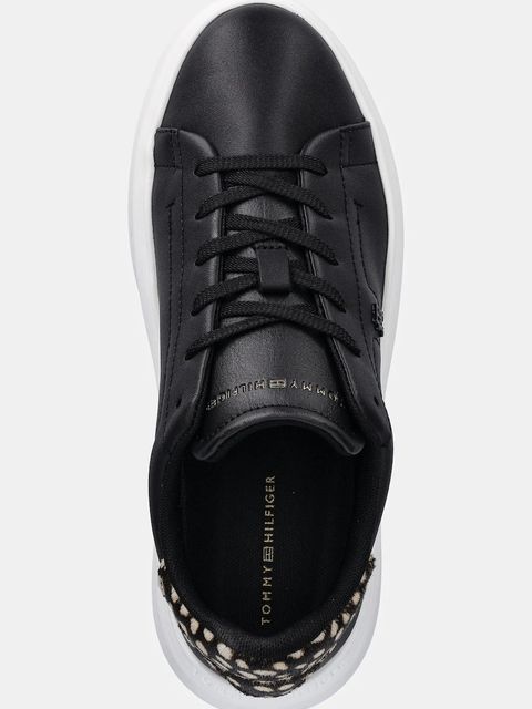 Tommy Hilfiger sneakersy skórzane ANIMAL PRINT PLATFORM SNEAKER damskie kolor czarny FW0FW09023