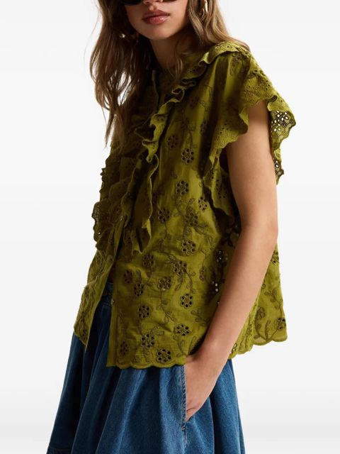 Essentiel Antwerp broderie-anglaise ruffled-detail shirt - Green