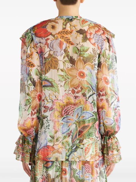 ETRO ruffled floral-print silk shirt - Green