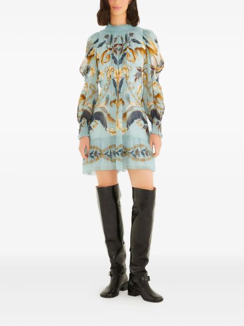 FARM Rio ruffled long-sleeve mini dress - Blue - zdjęcie produktu nr 1