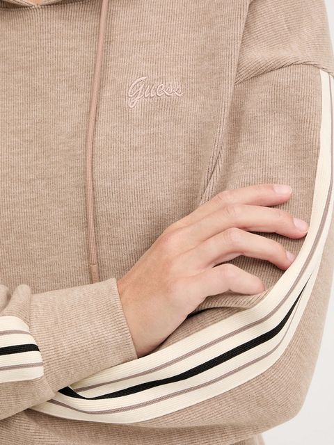 Guess bluza z domieszką wełny MURIEL damska kolor beżowy z kapturem z aplikacją V5BQ14 KCX52