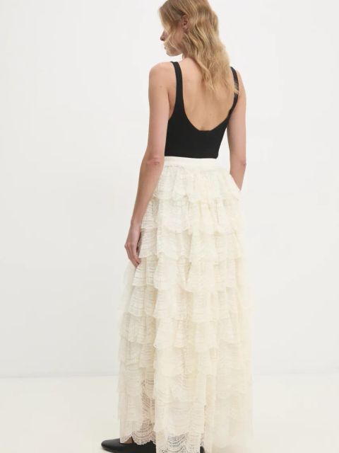 Answear.LAB spódnica kolor beżowy maxi rozkloszowana