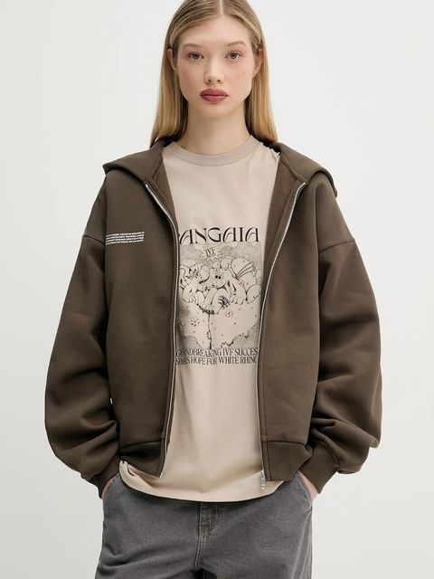 Pangaia bluza bawełniana kolor brązowy z kapturem gładka 10002310 - zdjęcie produktu nr 2