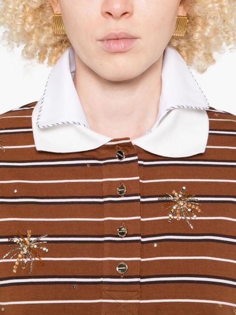 SANDRO striped embellished cropped polo shirt - Brown