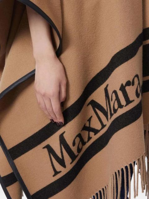 Max Mara jacquard fringed-hem wool poncho - Neutrals