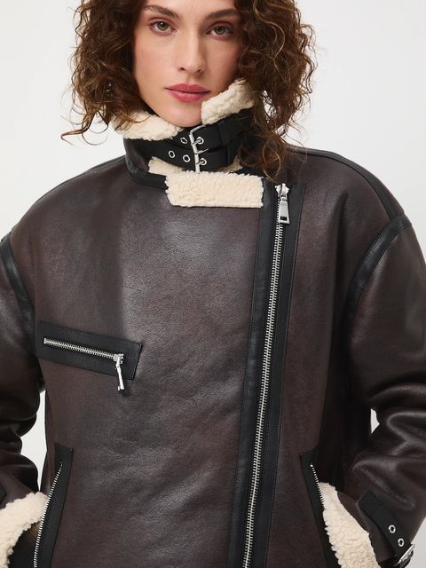 Medicine kurtka biker damska kolor brązowy przejściowa oversize