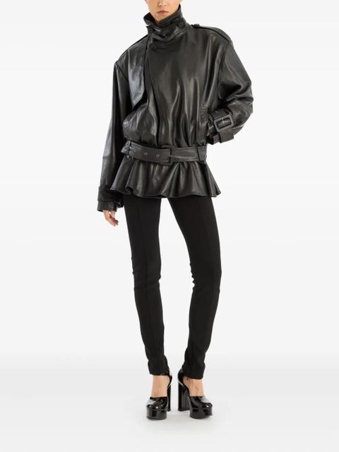 ROTATE BIRGER CHRISTENSEN belted ruffle leather jacket - Black