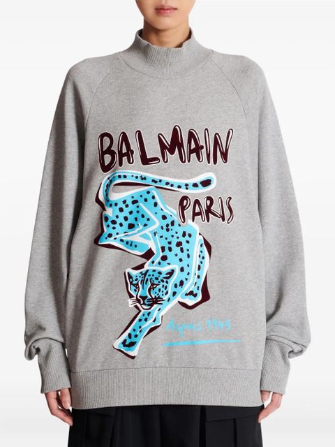 Balmain cheetah-print turtleneck sweatshirt - Grey