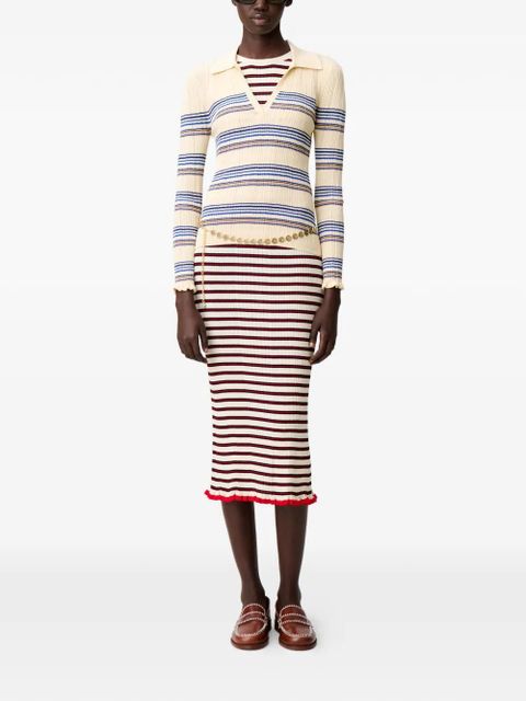 Claudie Pierlot striped ruffled polo top - Neutrals - zdjęcie produktu nr 2