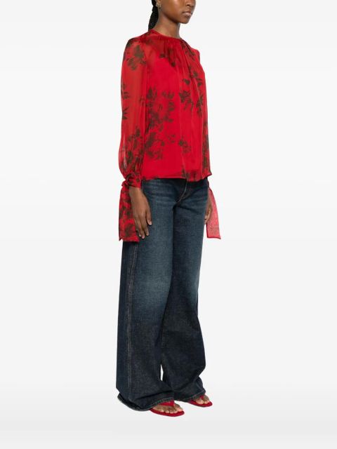 Max Mara floral-print tie-cuff blouse - Red