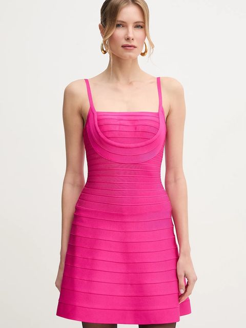 Herve Leger sukienka Milly kolor różowy mini rozkloszowana HLT8499590 - zdjęcie produktu nr 1