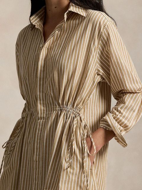 Polo Ralph Lauren sukienka z domieszką lnu kolor brązowy midi rozkloszowana 211A96364 - zdjęcie produktu nr 2