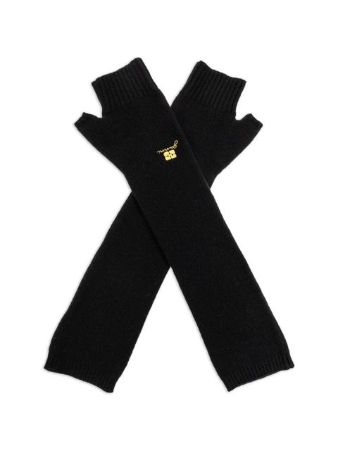 GANNI embroidered fingerless gloves - Black