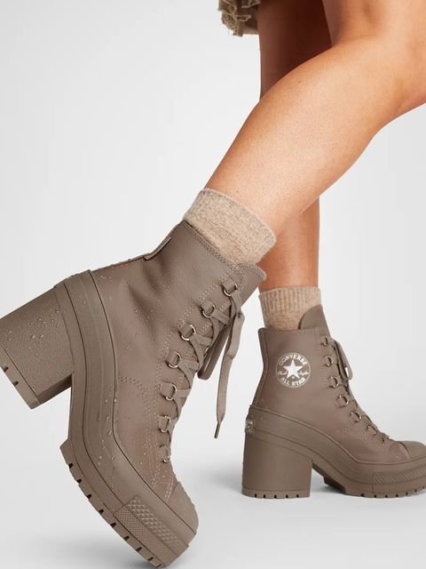 Converse botki skórzane Chuck 70 De Luxe Heel damskie kolor brązowy na słupku lekko ocieplone A13064C