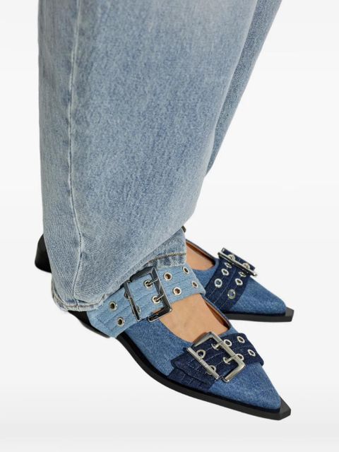 GANNI buckled denim ballet flats - Blue
